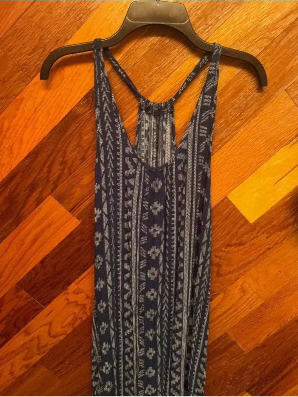 Blue Patterned Racerback Maxi Dress - Picture 1 of 5